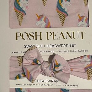 Posh Peanut Unicorn Ice Cream Swaddle and Headwrap Set - Pink